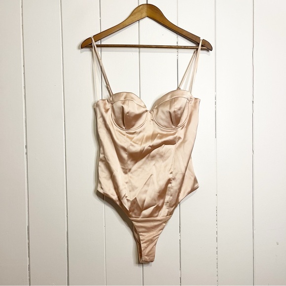 Zara Tops - Zara Champagne Satin Effect Bustier Bodysuit. Size Large. NWT.